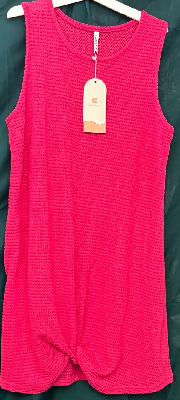 CUEPLY Pink Textured Knit Tank Top Sleeveless Twist Knot Detail